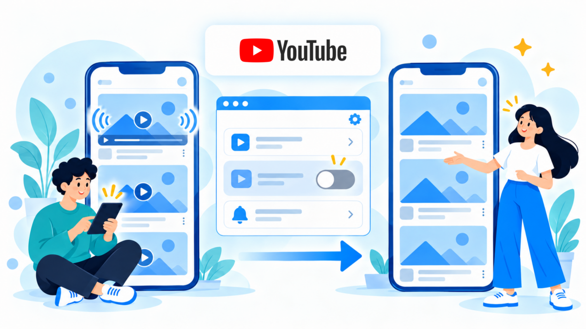 YouTubeアプリでフィード(サムネイル)が自動再生されるのを止める