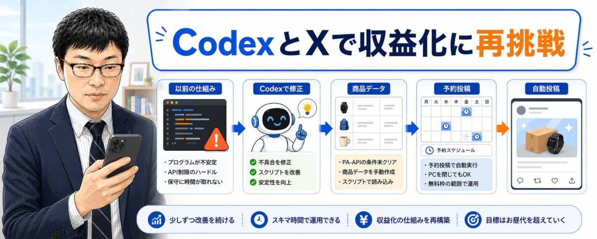 CodexとX、Amazonアソシエイトで収益化挑戦を再開しました
